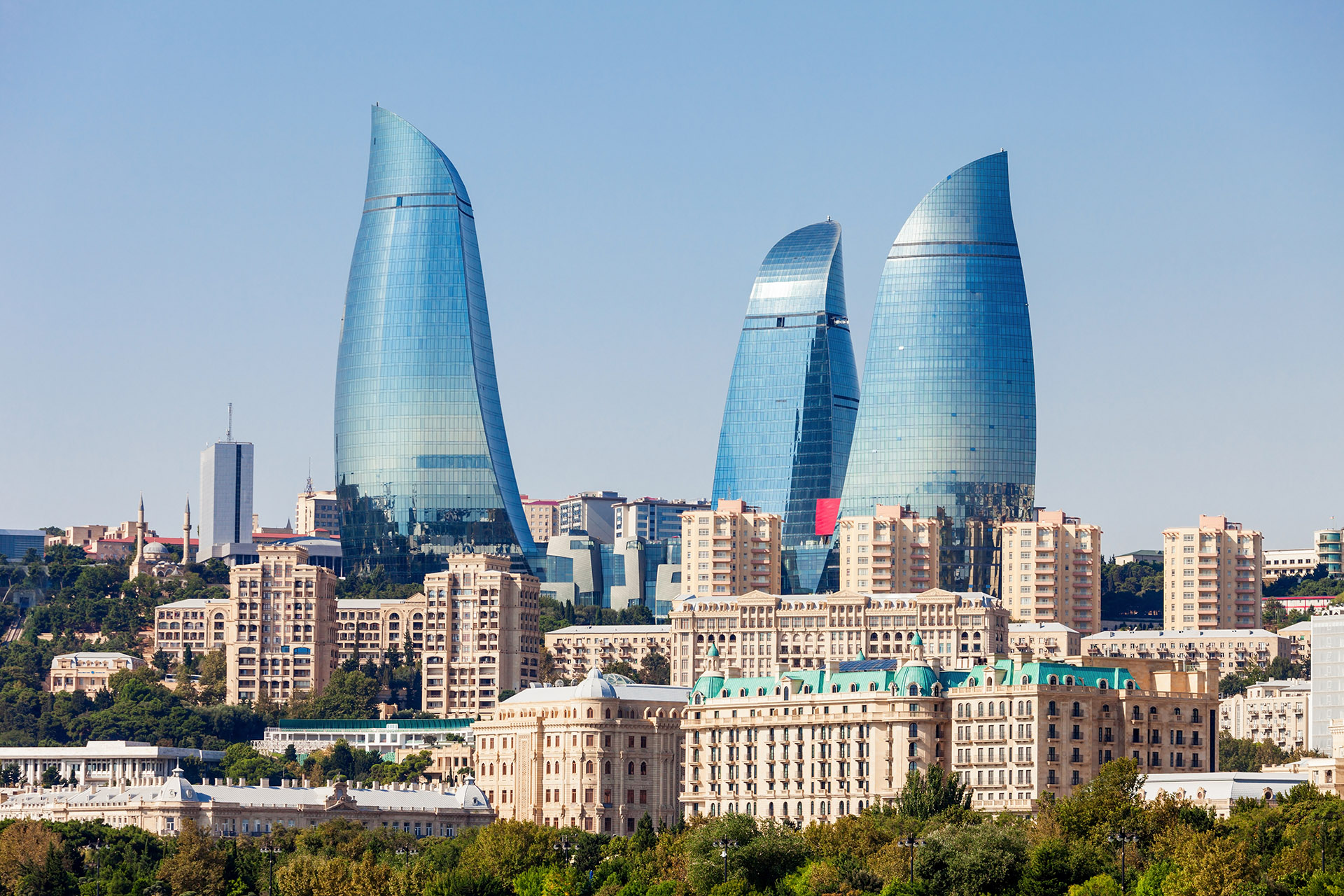 Azerbaijan School Hijab Ban Sparks Protests and Arrests as Enforcement Widens 7 Baku skyline with the Flame Towers