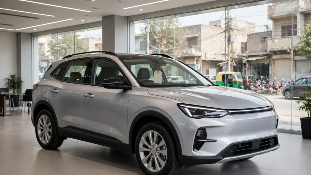 Hybrid car on display at a Pakistani dealership after GST cut