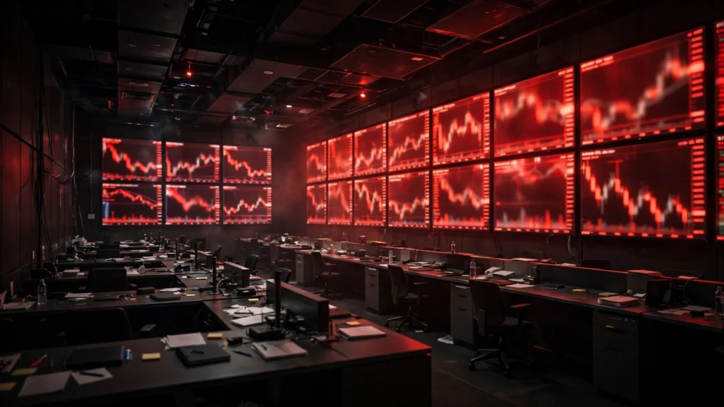 Stock market trading screens showing downward trend