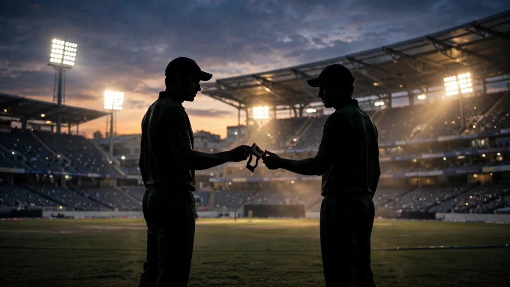 PCB Removes Salman Ali Agha as T20 Captain, Sahibzada Farhan Takes Over 2 Cricket captaincy handover concept at stadium