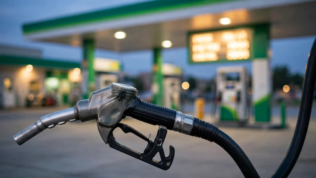 Petrol pump nozzle at fuel station in Pakistan