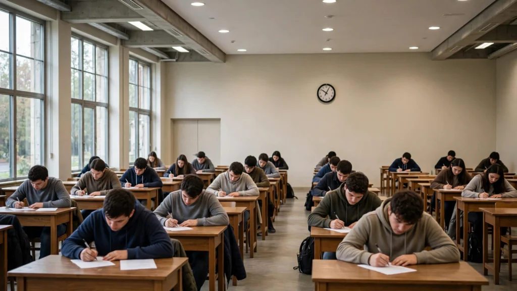 Students writing intermediate exams in examination hall