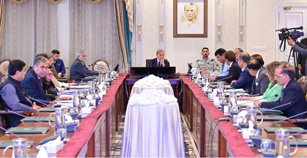 Prime Minister Shehbaz Sharif chairing the high-level meeting on housing, agriculture and SME financing