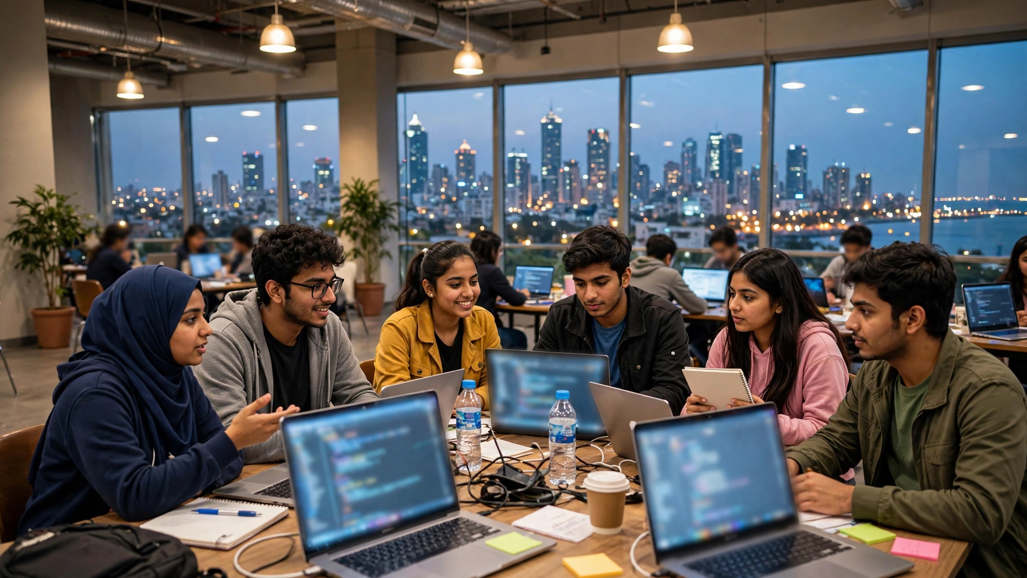 Students coding at BanoQabil AI hackathon in Karachi