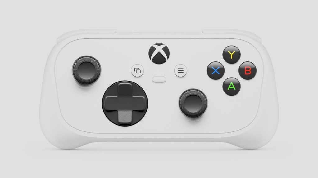 Front view of the white Xbox Nano Controller showing the familiar button layout, D-pad and programmable Action Button