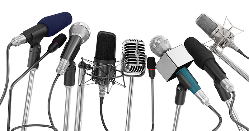 PEMRA Bars Live Coverage of Blasts, Firing and Terrorist Attacks — Verified Info and Time Delay Only 4 Row of press microphones at a media briefing