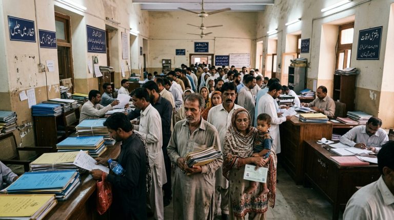 Pakistan Post Revises Pension Proof-of-Life Rules: What Every Pensioner Must Do Now 7 Pensioners waiting inside a crowded government pension office