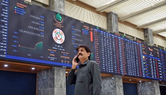 KSE-100 Ends Friday Marginally Higher at 166,420 5 Trader watching the KSE-100 board inside the Pakistan Stock Exchange trading hall in Karachi