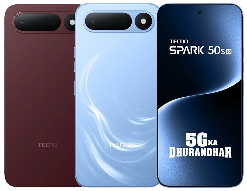 TECNO Spark 50s 5G Launched: Price in Pakistan (Expected), Full Specs & Launch Date 5 TECNO Spark 50s 5G in Burgundy Red and Breeze Blue showing the rear camera module